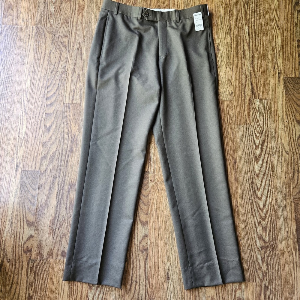 New Brooks Brothers Dark Olive Green Chino Pleated Tuxedo Dress Pants 34×30